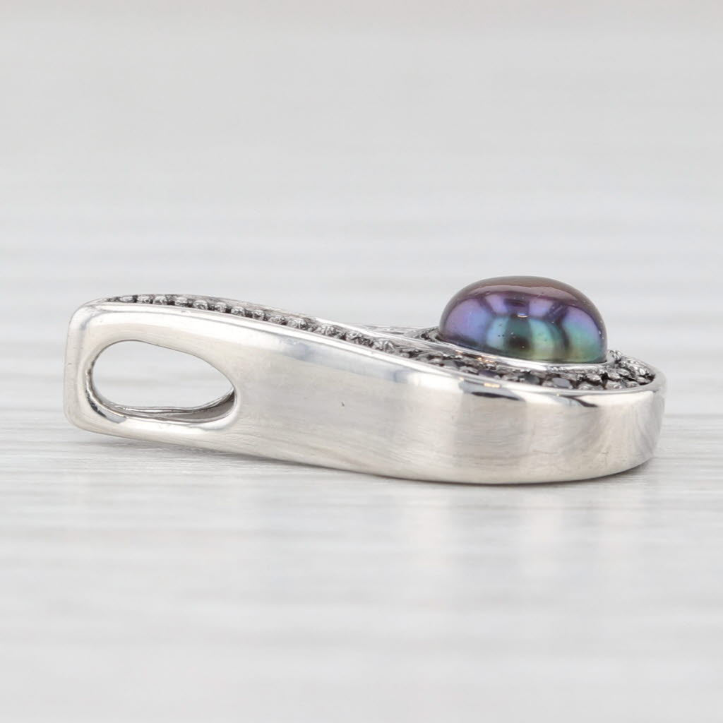 Light Gray Diamond Black Pearl Sterling Silver Teardrop Pendant