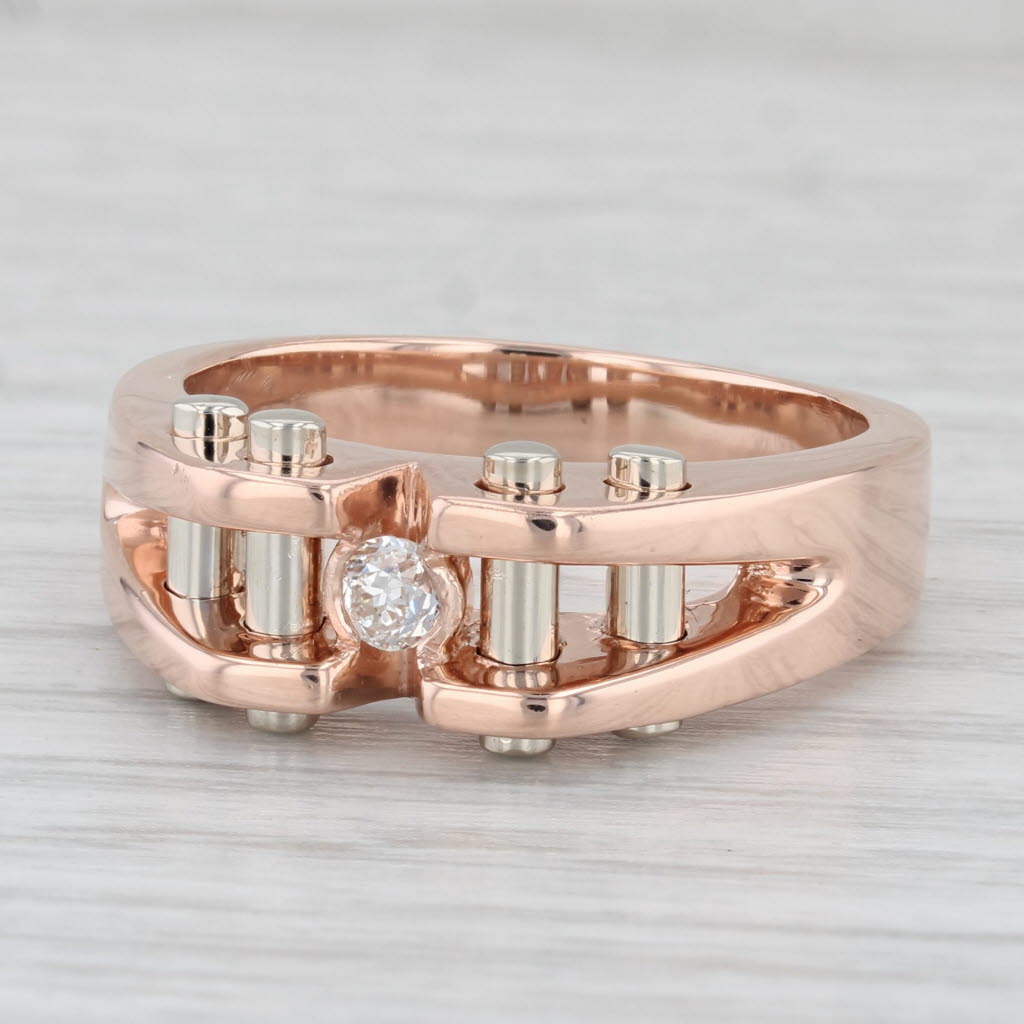 Light Gray 0.17ct Round Solitaire Diamond Ring 14k Rose Gold Size 11.5 Men's