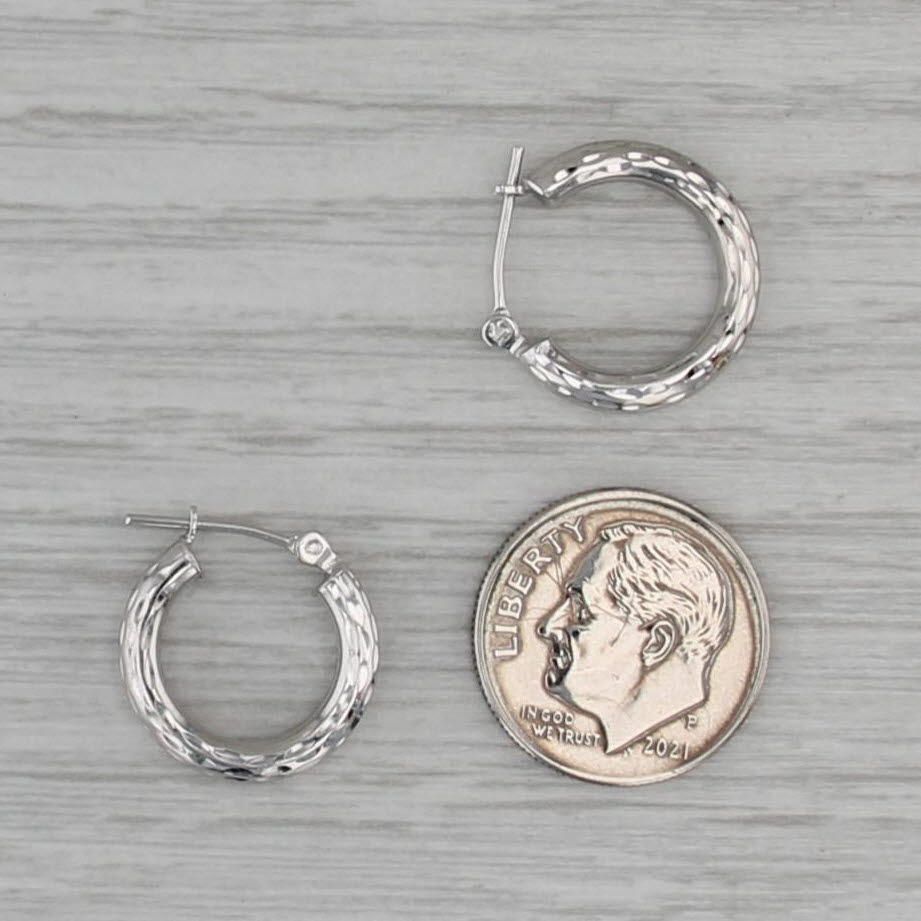 Patterned Hoop Earrings 14k White Gold Snap Top Round Hoops