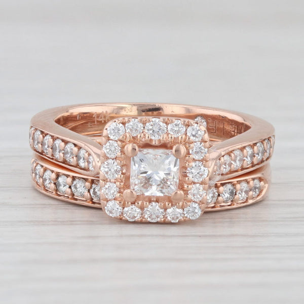 LEO 1ctw Princess Halo Diamond Engagement Ring Wedding Band Bridal 14k Rose Gold