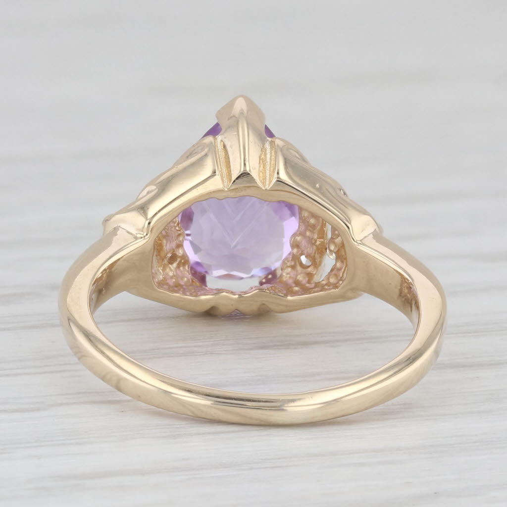 Light Gray 1.79ct Fantasy Pear Solitaire Amethyst Ring 14k Yellow Gold Sz 5 Diamond Accents