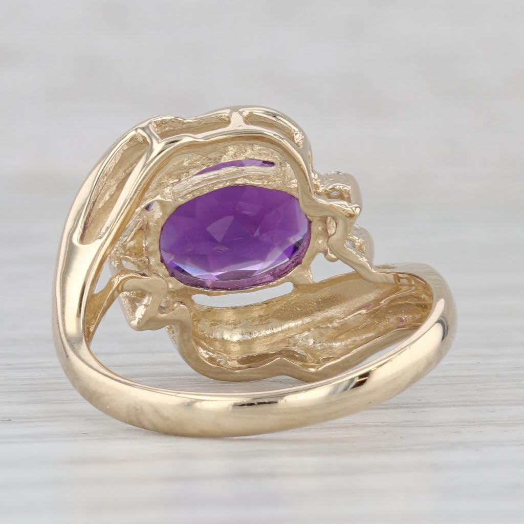 1.75ctw Oval Amethyst Diamond Bypass Ring 14k Yellow Gold Size 4.75