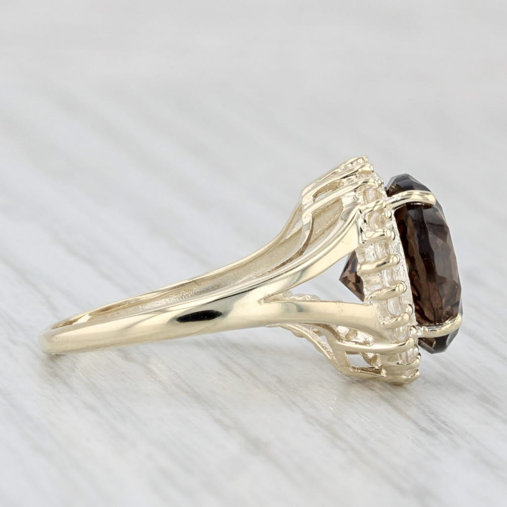 Light Gray 4.65ctw Smoky Quartz White Topaz Halo Ring 10k Yellow Gold Size 5.5