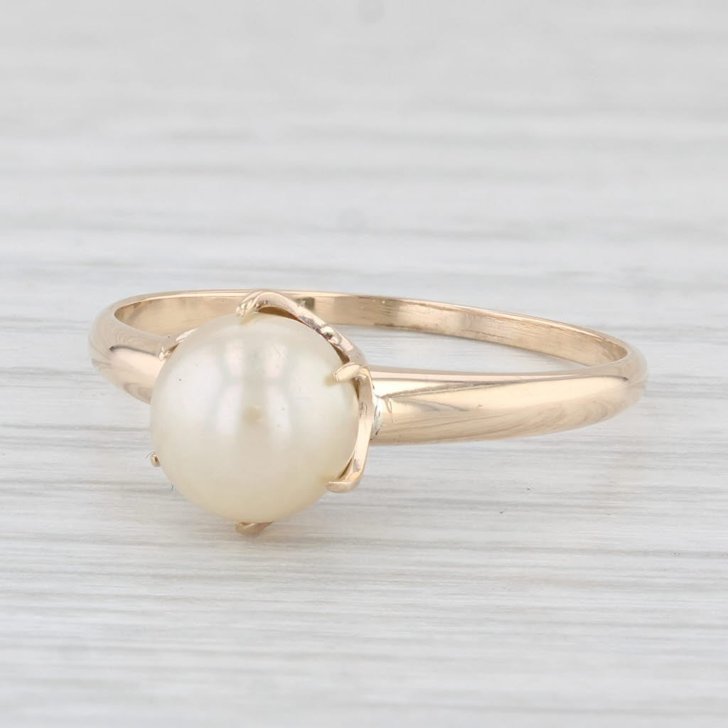 Light Gray Cultured Pearl Solitaire Ring 14k Yellow Gold Size 8.5