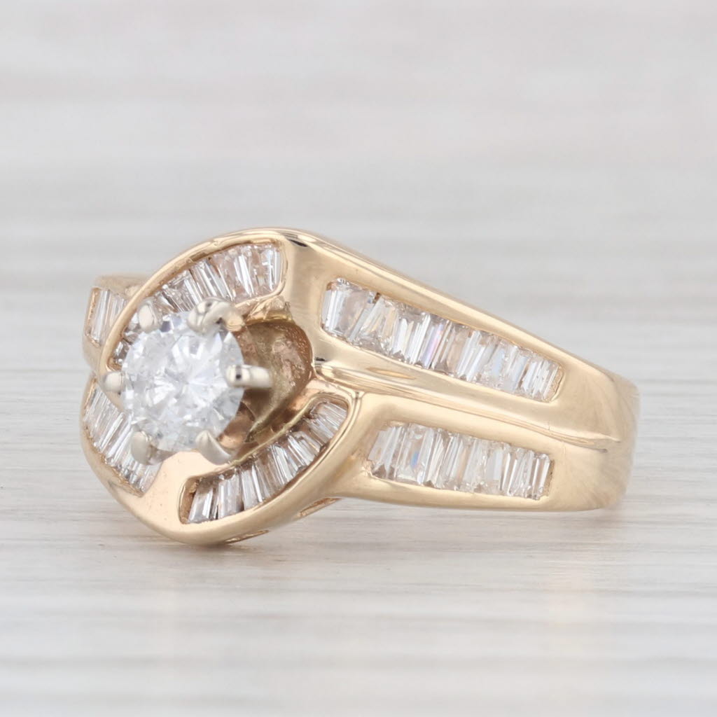 Light Gray 0.96ctw Round Diamond Engagement Ring 14k Yellow Gold Bypass Size 8.75