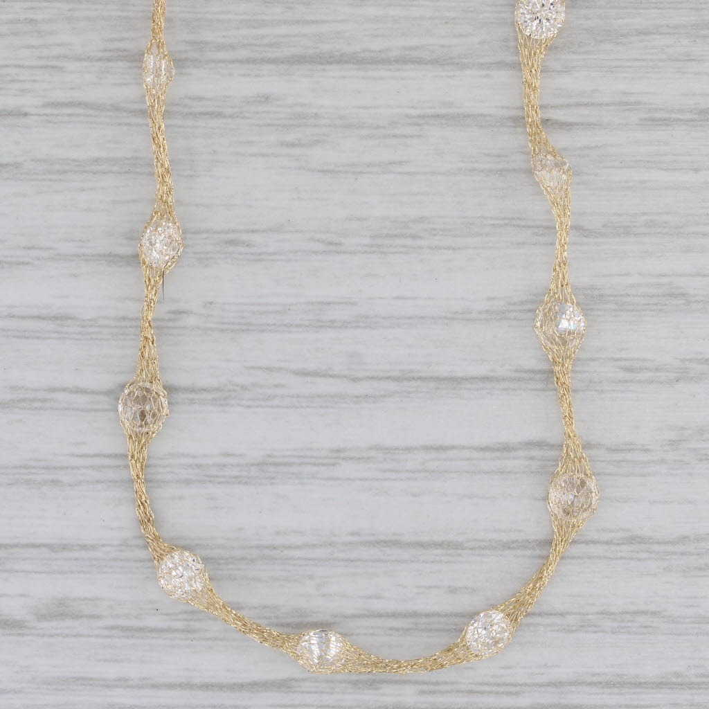 Gray New Cubic Zirconia Station Necklace 14k Yellow Gold 17.5" Rope Mesh Chain
