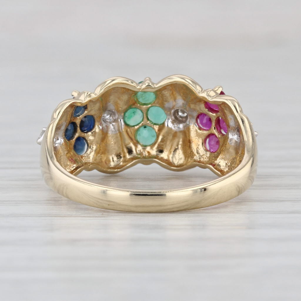 0.94ctw Ruby Emerald Sapphire Diamond Flower Ring 14k Yellow Gold Size 8.25