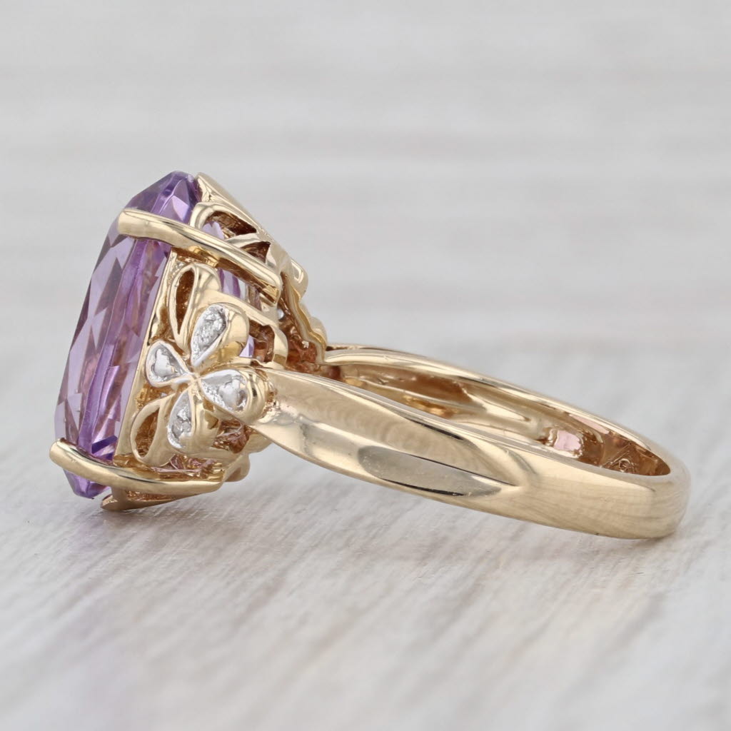 5.52ctw Oval Amethyst Diamond Flower Ring 14k Yellow Gold Size 7