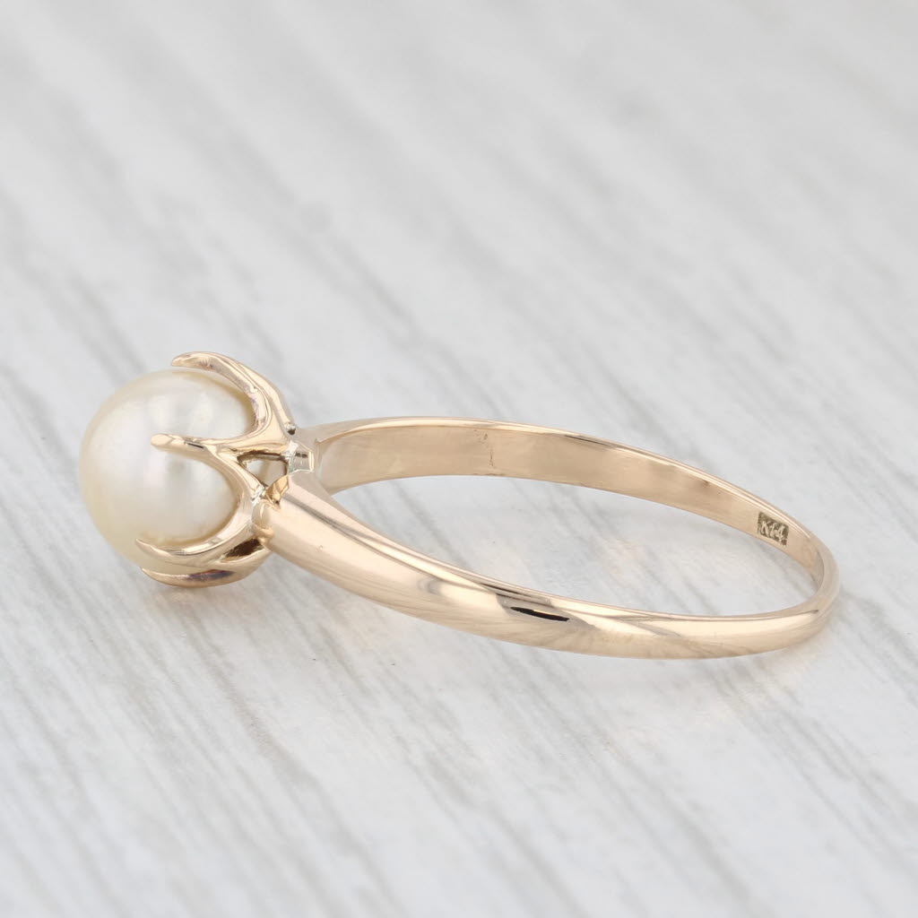 Light Gray Cultured Pearl Solitaire Ring 14k Yellow Gold Size 8.5