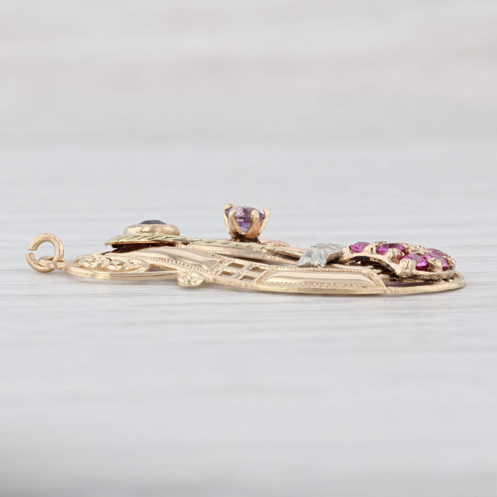 Light Gray Vintage Gemstone Flower Pendant 10k Gold 0.59ctw Amethyst Lab Created Sapphire