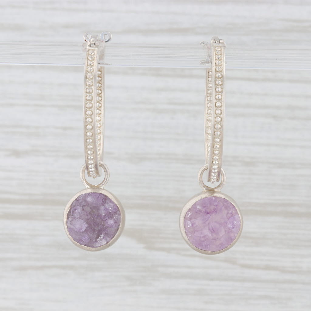 New Nina Nguyen Hoops with Charms Earrings Druzy Amethyst Sterling Silver