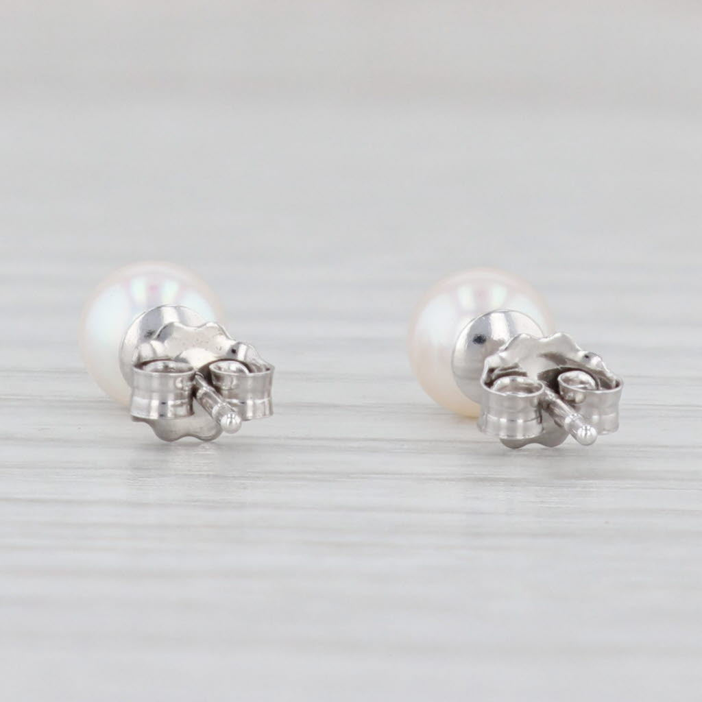 Light Gray New Cultured Pearl Stud Earrings 14k Yellow Gold 5.4mm Round Bead Solitaires