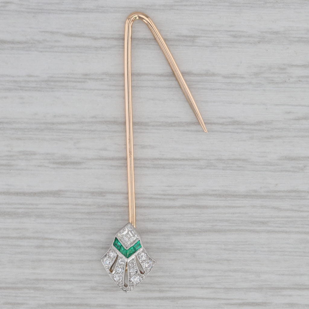 Gray Art Deco 0.25ctw Emerald Diamond Stickpin 14K Gold Platinum