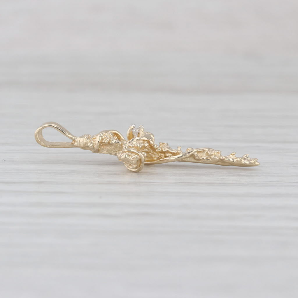 Diamond Solitaire Ornate Cross Pendant 14k Yellow Gold Small Drop