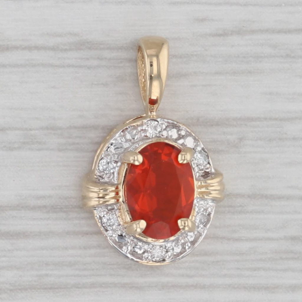 Gray 0.55ctw Fire Opal Diamond Halo Pendant 14k Yellow Gold