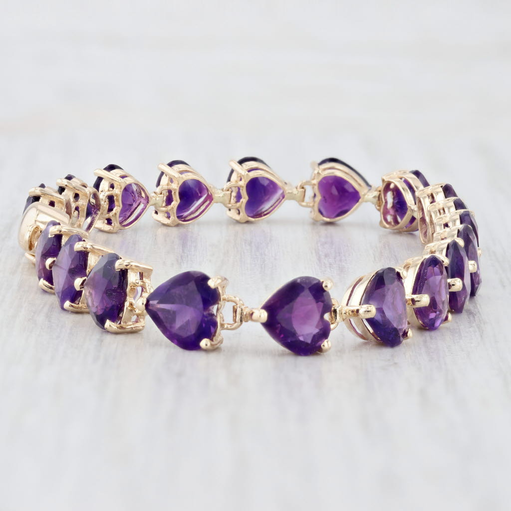Light Gray 2ctw Amethyst Hearts Tennis Bracelet 14k Yellow Gold 6.75" 7.2mm
