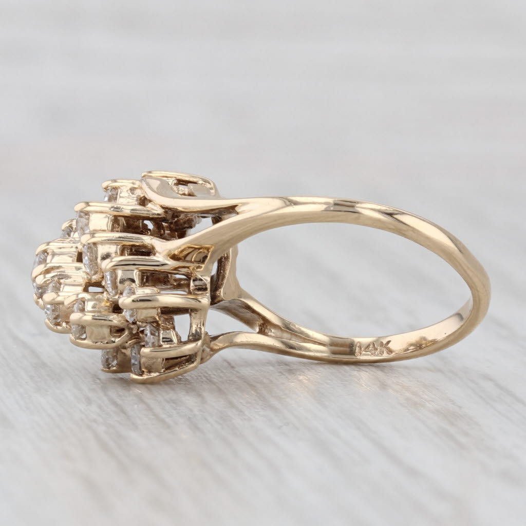 Light Gray 0.80ctw Diamond Cluster Bypass Ring 14k Yellow Gold Size 5.5 Cocktail