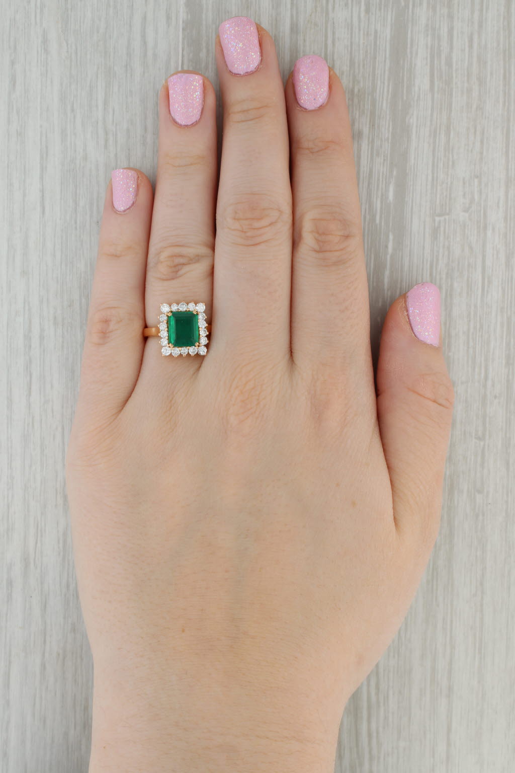 Dark Gray 2.40ctw Emerald Diamond Halo Ring 14k Yellow Gold Size 7.5 Engagement GIA