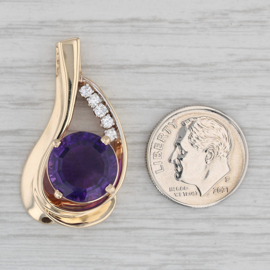 Gray 4.55ctw Amethyst Diamond Pendant 14k Yellow Gold Statement