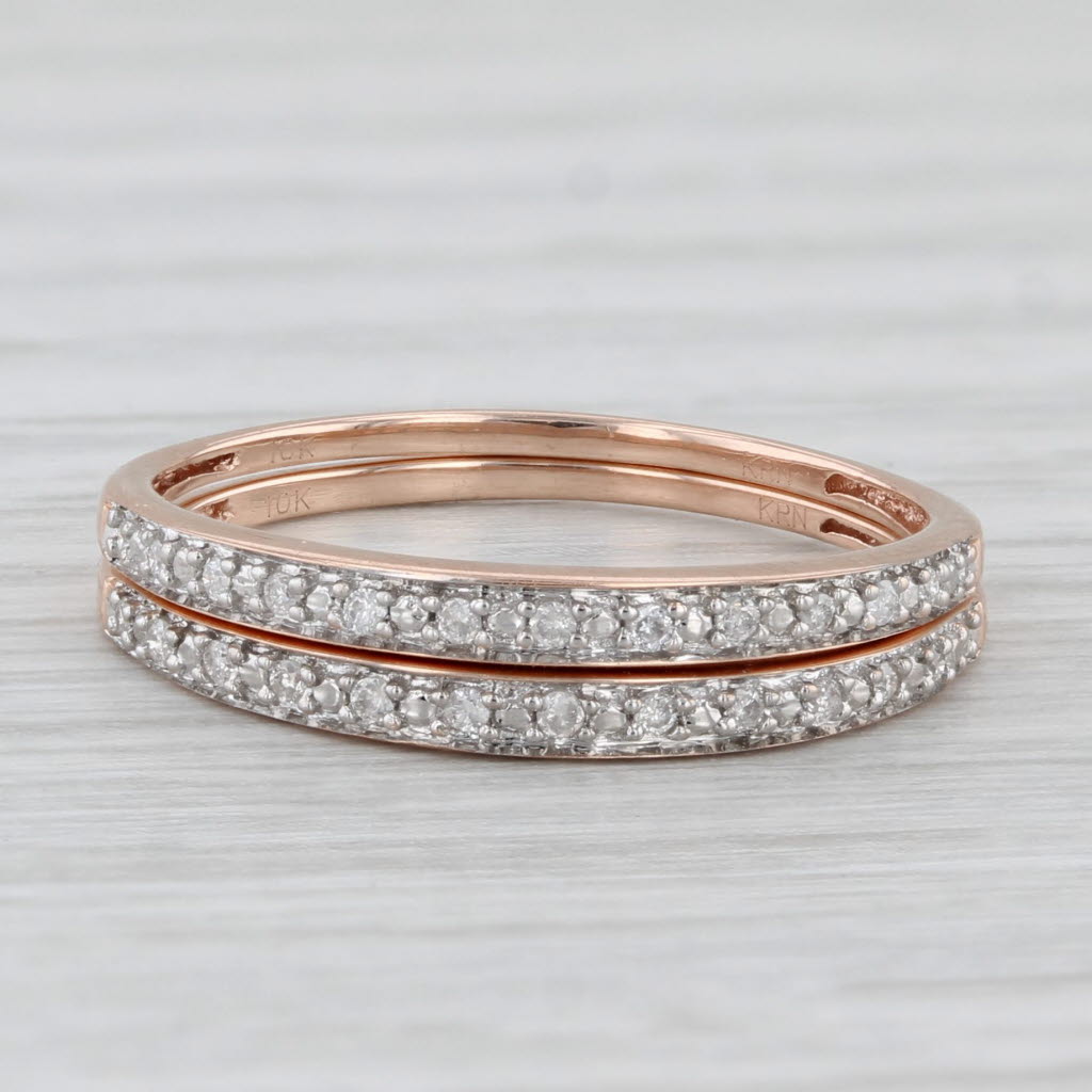 Light Gray Set of 2 Diamond Wedding Bands 10k Rose Gold Stackable Rings Size 6.25