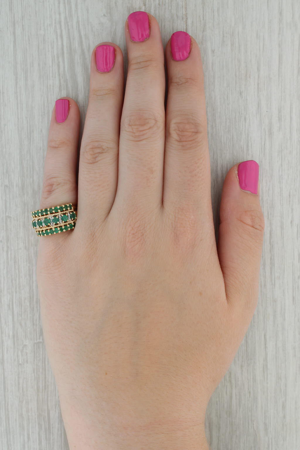 Dark Gray 1.55ctw Emerald Diamond Multiband Ring 10k Yellow Gold Size 7.25 Cocktail