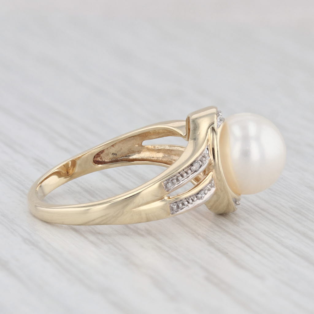 Light Gray Cultured Pearl Diamond Bypass Ring 10k Yellow Gold Size 7