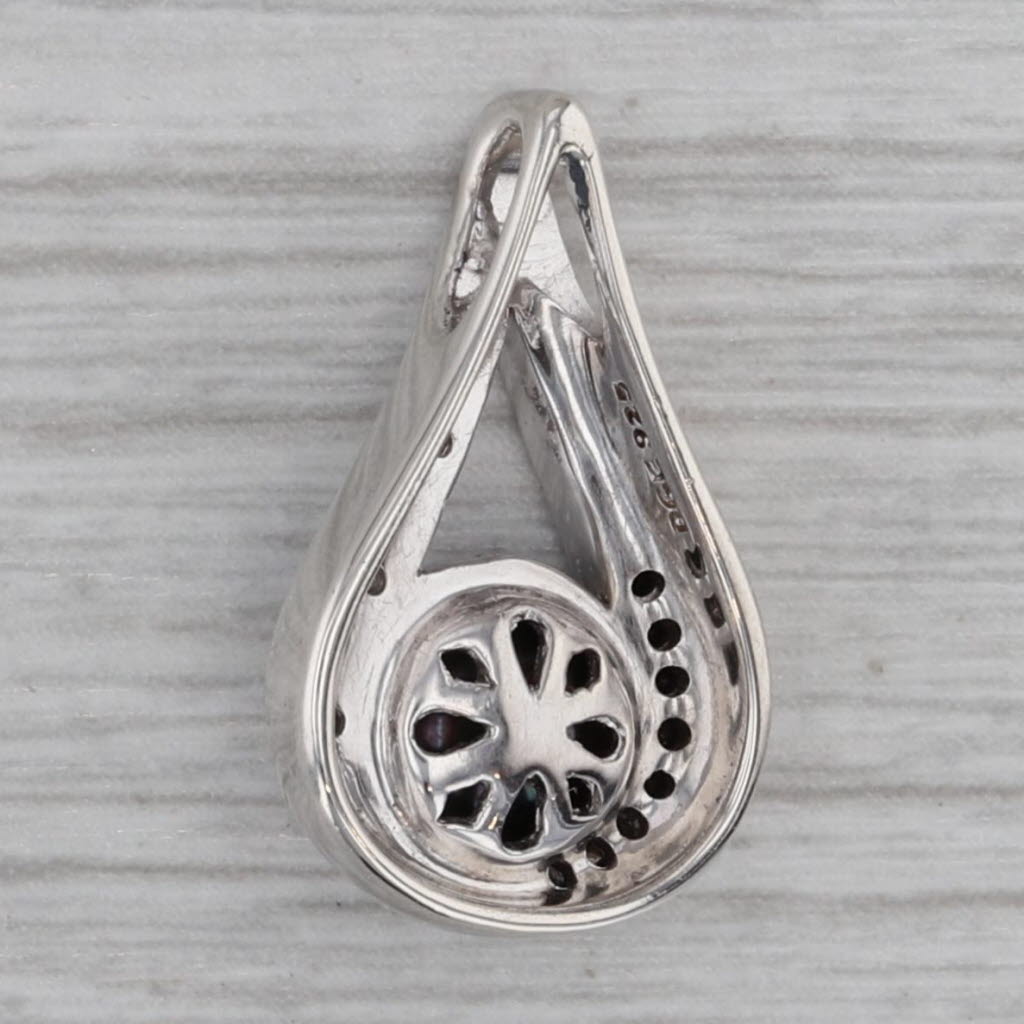 Dark Gray Diamond Black Pearl Sterling Silver Teardrop Pendant