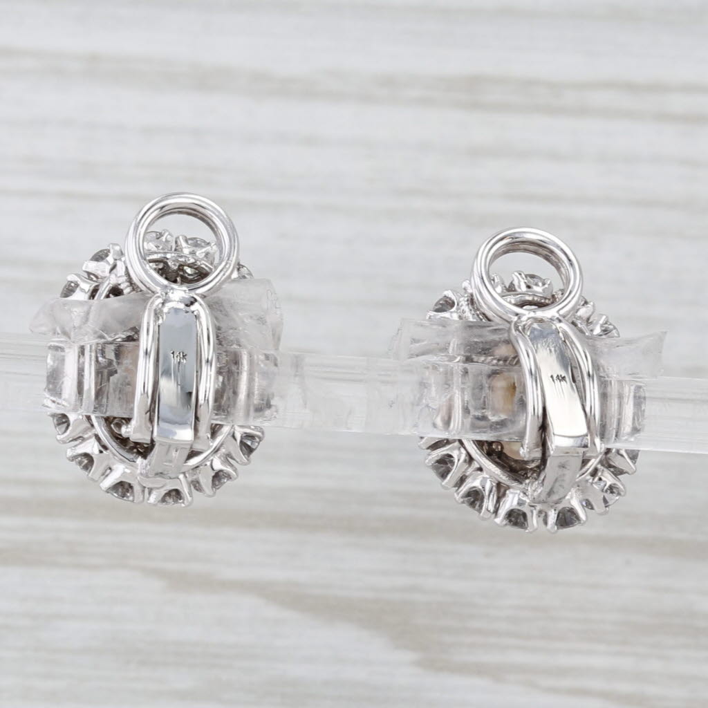 Light Gray Cultured Pearl 1.44ctw Diamond Halo Earrings 14k White Gold Clip On Non Pierced