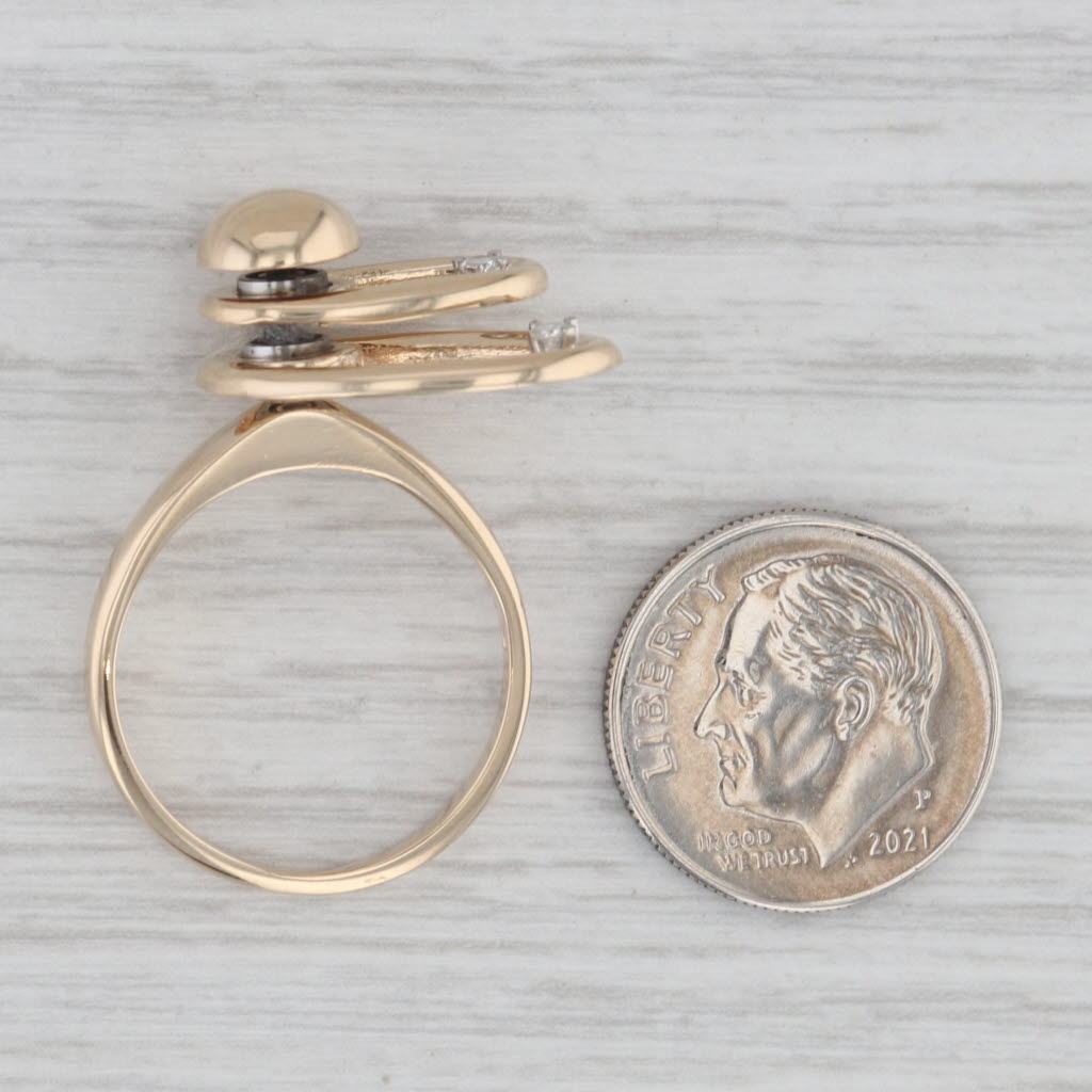Gray Diamond Whirly Orbit Ring 14k Yellow Gold Size 7.25 Moving Spinning Parts