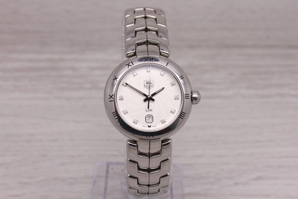 Dark Gray Tag Heuer Link WAT1411 Ladies 29mm Steel Quartz Watch w Date Diamond Dial