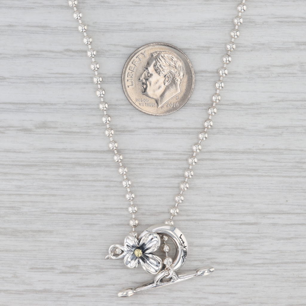 Light Gray Ann King Flower Toggle Clasp Sterling Silver 18k Gold 24.25" Bead Chain