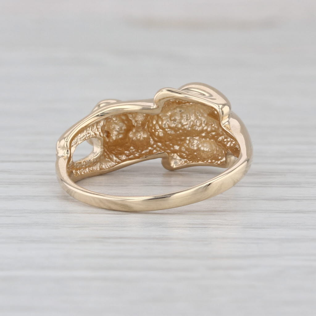 Diamond Eyed Stretching Cat Ring 14k Yellow Gold Size 8.25