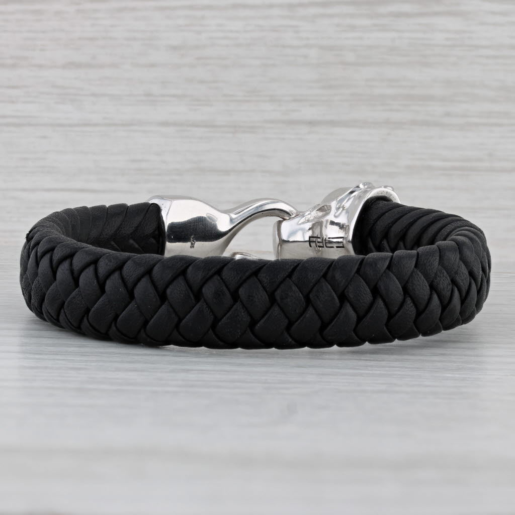 Gray New Effy Black Spinel Panther Bracelet Sterling Silver Woven Black Leather 7.5"