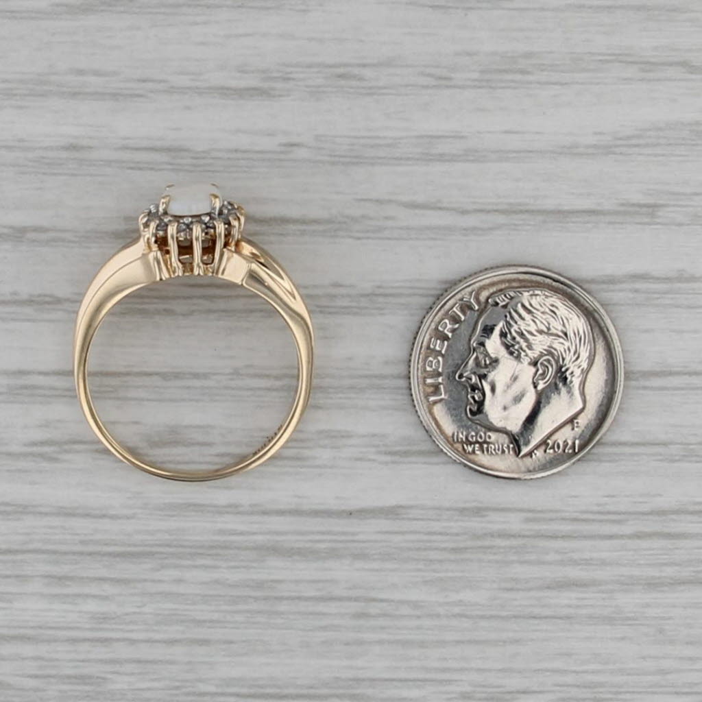 Oval Opal Cabochon Diamond Halo Ring 10k Yellow Gold Size 7