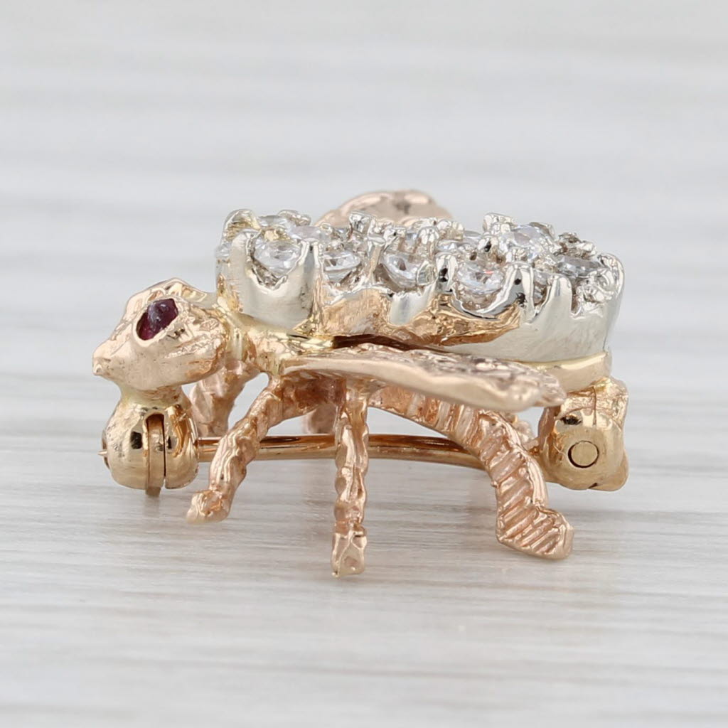 Light Gray 0.26ctw Cubic Zirconia Ruby Bumble Bee Pin 14k Yellow White Gold Brooch