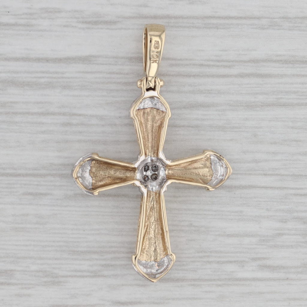 Gray Diamond Accented Cross Pendant 10k Yellow White Gold Small Drop