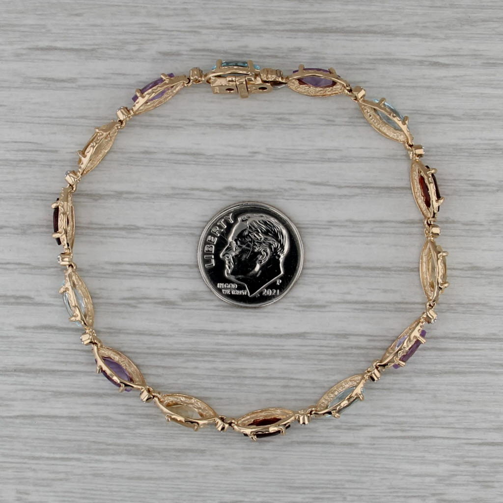 7.96ctw Gemstone Tennis Bracelet 14k Gold Topaz Amethyst Citrine Garnet Diamond