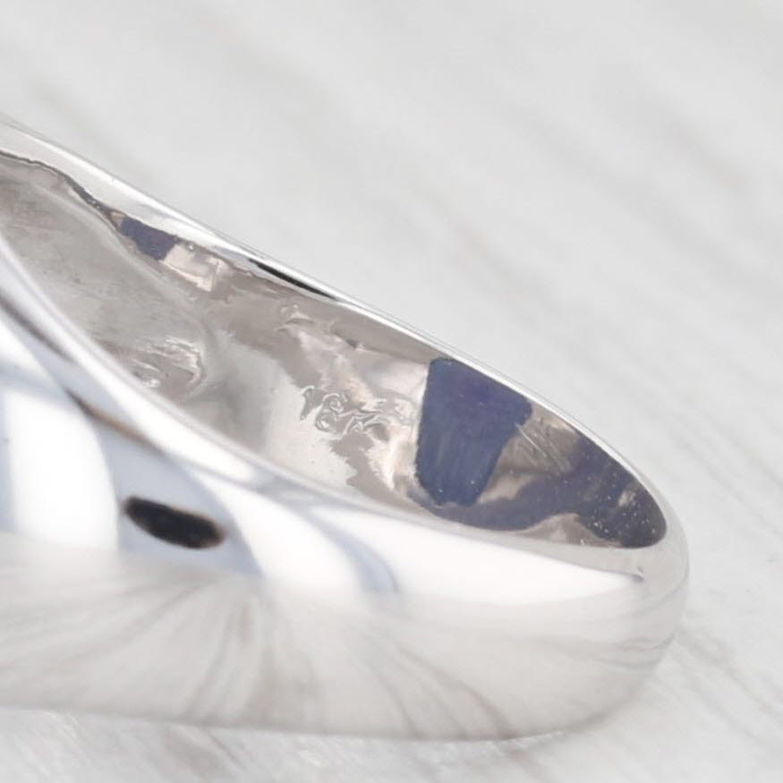 Light Gray Lab Created Star Sapphire Ring 18k White Gold Size 5.5 Oval Cabochon Solitaire