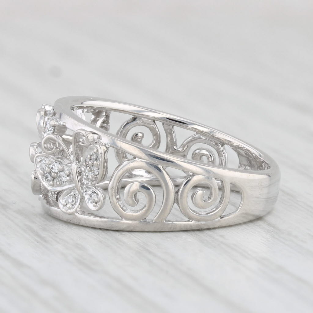 Light Gray Diamond Butterfly Ring 14k White Gold Size 7 Band