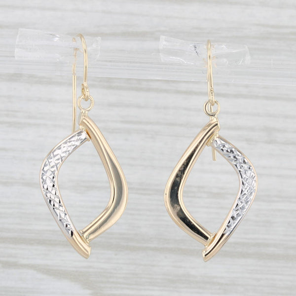 2-Toned Dangle Earrings 14k Yellow White Gold Hook Posts Drops