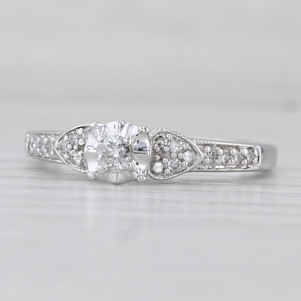 Light Gray 0.11ctw Diamond Engagement Ring 10k White Gold Size 6.5 Cathedral Band