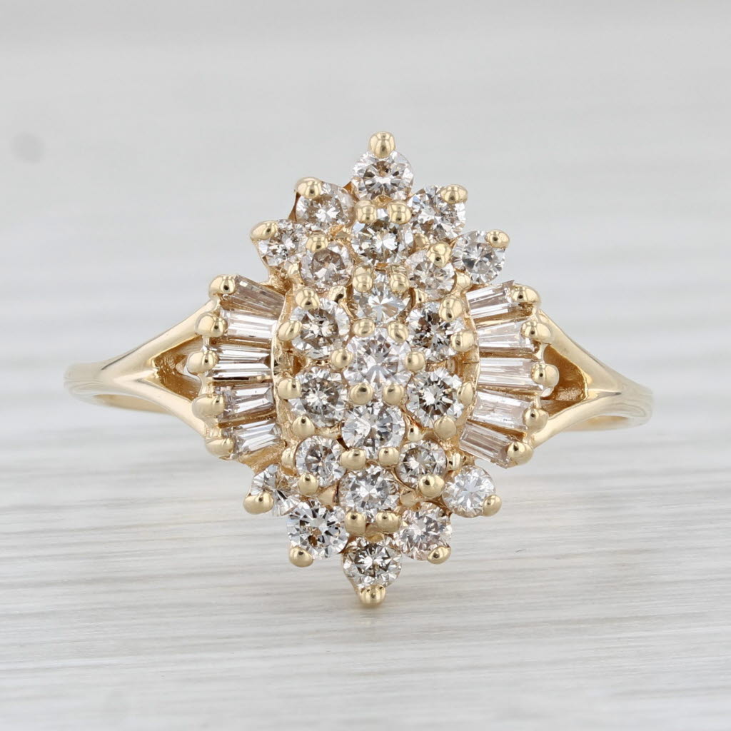 Light Gray 0.79ctw Diamond Cluster Ring 14k Yellow Gold Size 9.25 Engagement