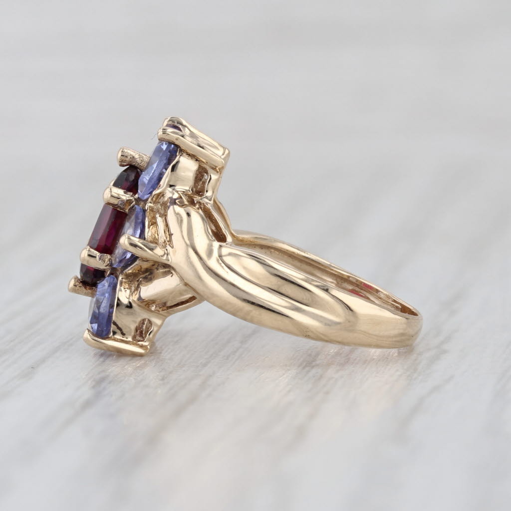 2.90ctw Garnet Tanzanite Flower Ring 10k Yellow Gold Size 4.5 Cocktail