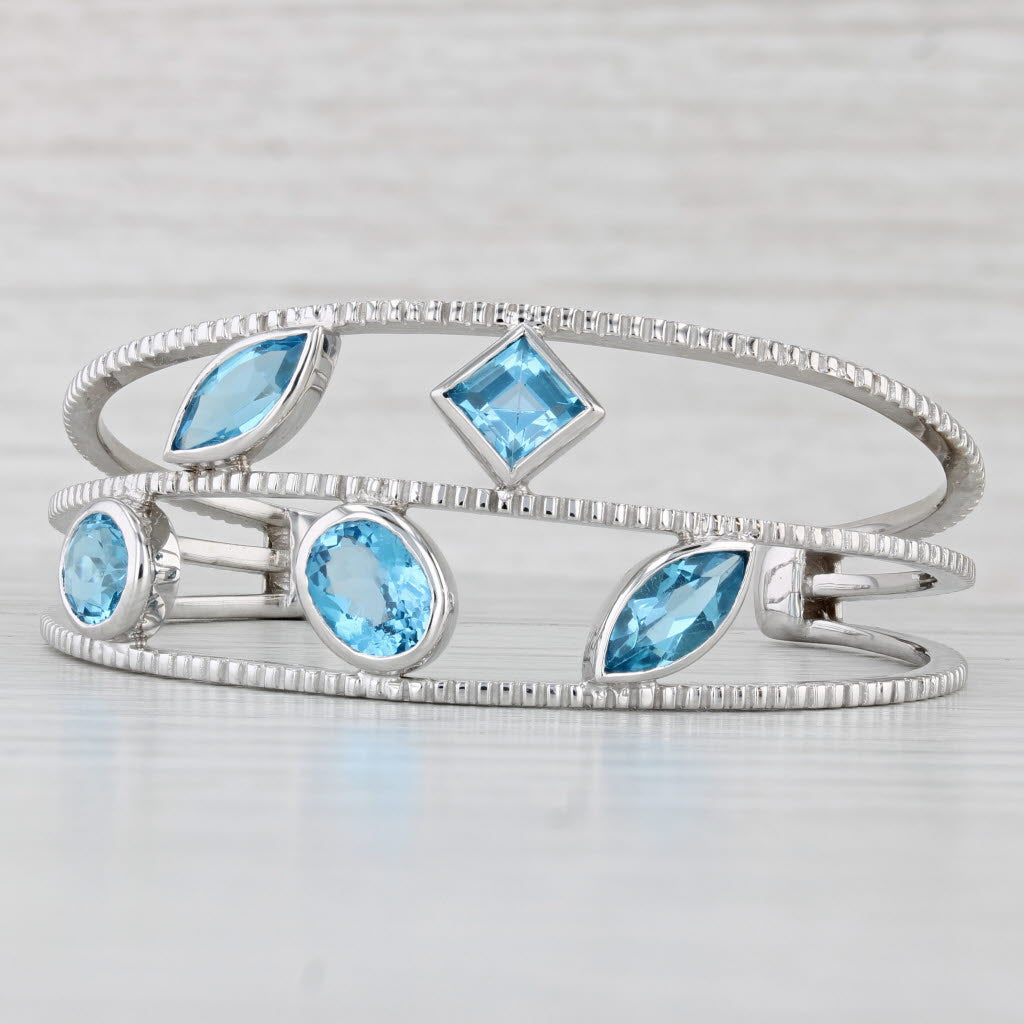 Light Gray 8.38ctw Blue Topaz Cuff Bracelet 18k White Gold 6.25" Statement