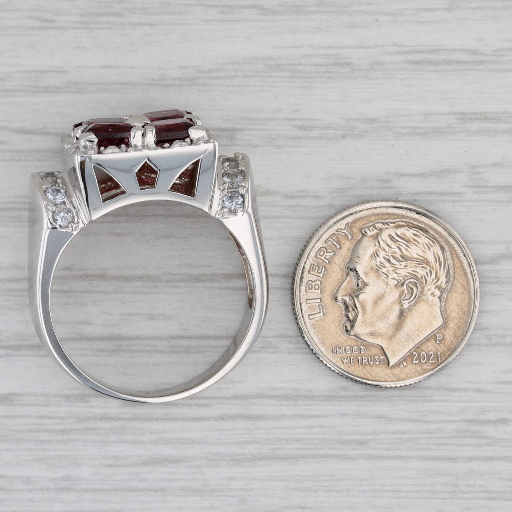 Gray Rhodolite Garnet White Topaz Sapphire Ring 14k White Gold Size 9 Cocktail