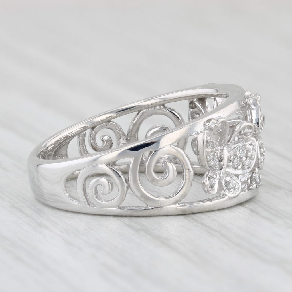 Light Gray Diamond Butterfly Ring 14k White Gold Size 7 Band