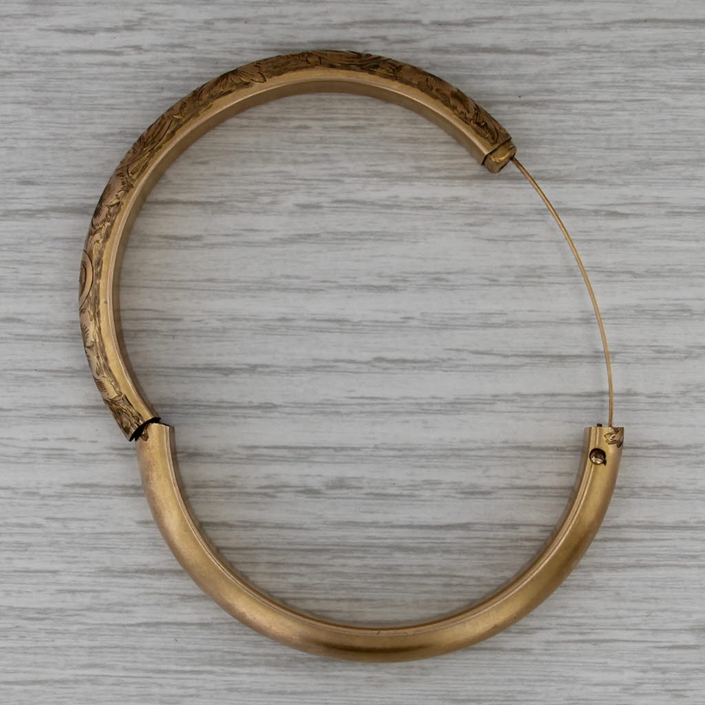 Antique Floral Engraved Bangle Bracelet Gold Filled 7" 11mm