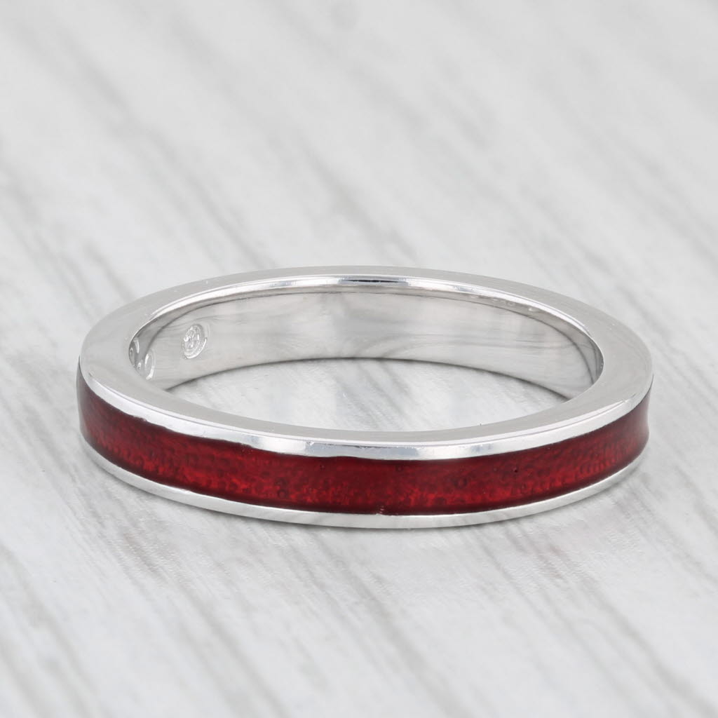 Light Gray Hidalgo Red Enamel Ring 18k White Gold Size 6.5 Stackable Band