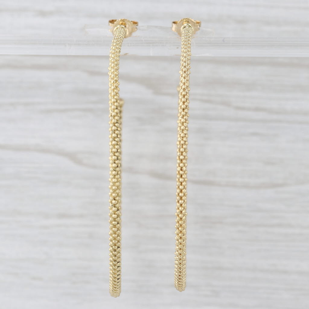 Large Bead Hoop Earrings 18k Yellow Gold 54.8 x 2.4mm Stick Posts