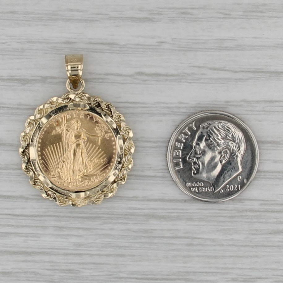 1995 1/10 oz American Gold Eagle Coin Pendant 14k 22k Gold Walking Liberty
